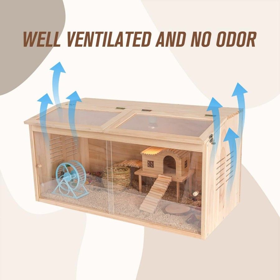 Small Animal LWYMX | Wooden Hamster Cage, Animal Cabinet For Dwarf Syrian Hamsters Degus, Hamster Habitat With Openable Top And Large Acrylic Sheets, Natural Wooden Hamster Habitat With 2 Openable Door. Shipping From Usa