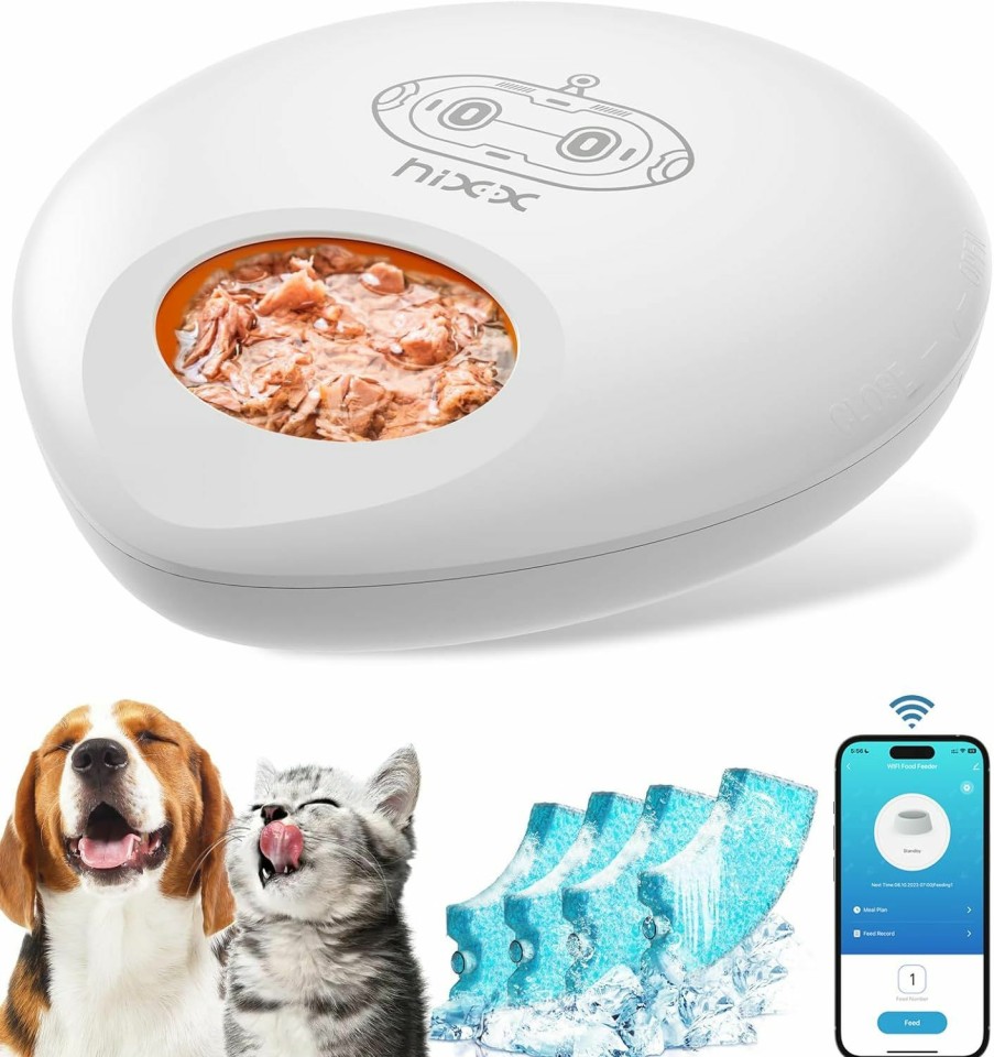 Small Animal HIXX | Hixx Cordless Automatic Cat Feeder Wet Food, Auto Cat Feeder,4 Ice Packs, Slow Feeder Cat Dog Bowl, 5-Meal Dog Cat Wet Food Dispenser, Fresh Pet Food Refrigerated, Programmable Timer, Wifi App Control