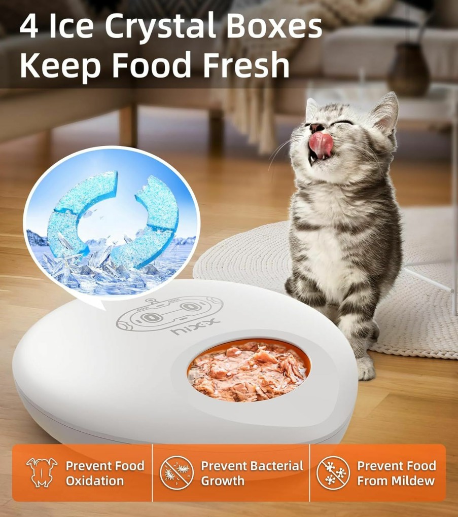 Small Animal HIXX | Hixx Cordless Automatic Cat Feeder Wet Food, Auto Cat Feeder,4 Ice Packs, Slow Feeder Cat Dog Bowl, 5-Meal Dog Cat Wet Food Dispenser, Fresh Pet Food Refrigerated, Programmable Timer, Wifi App Control