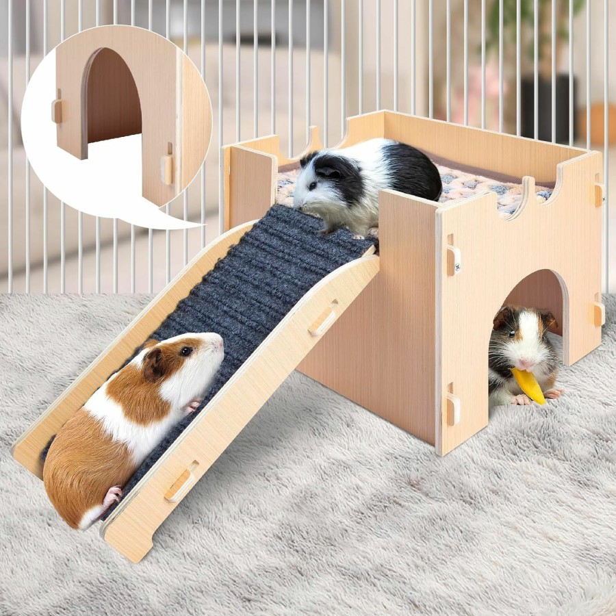 Small Animal BESNEW | Besnew Guinea Pig Hideout,Wooden Guinea Pig Castle With Stairs,Small Animal Houses Habitats For Guinea Pigs Hamsters Bunny Chinchillas Hedgehogs 15L X 10W X 10H In