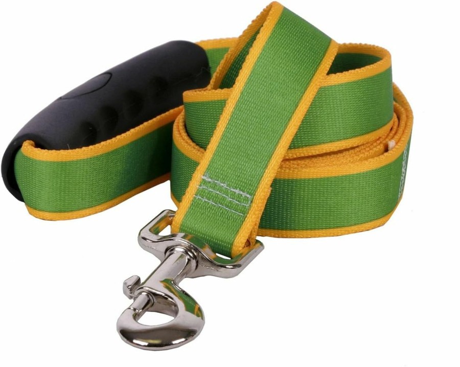 Small Animal Yellow Dog Design | Yellow Dog Design Sterling Stripes Kelly Green Goldenrod Dog Leash With Grip Handle-Small-5/8 5' X 60\"