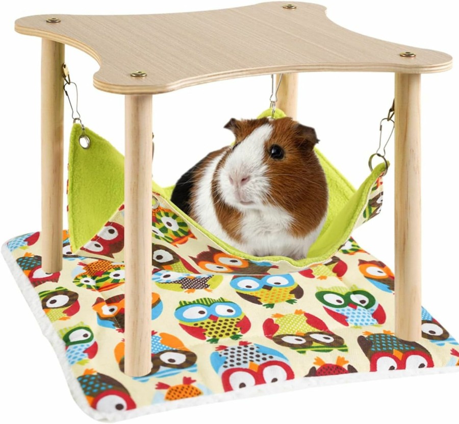 Small Animal ZibugZag | Zibugzag Guinea Pig Hammock With Soft Mat, Wooden Guinea Pig Hideout With Double-Sided Hanging Hammock Bed For Hamster Chinchilla Rat Bunny Ferrets Sleeping Hiding