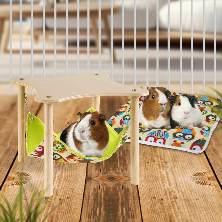 Small Animal ZibugZag | Zibugzag Guinea Pig Hammock With Soft Mat, Wooden Guinea Pig Hideout With Double-Sided Hanging Hammock Bed For Hamster Chinchilla Rat Bunny Ferrets Sleeping Hiding