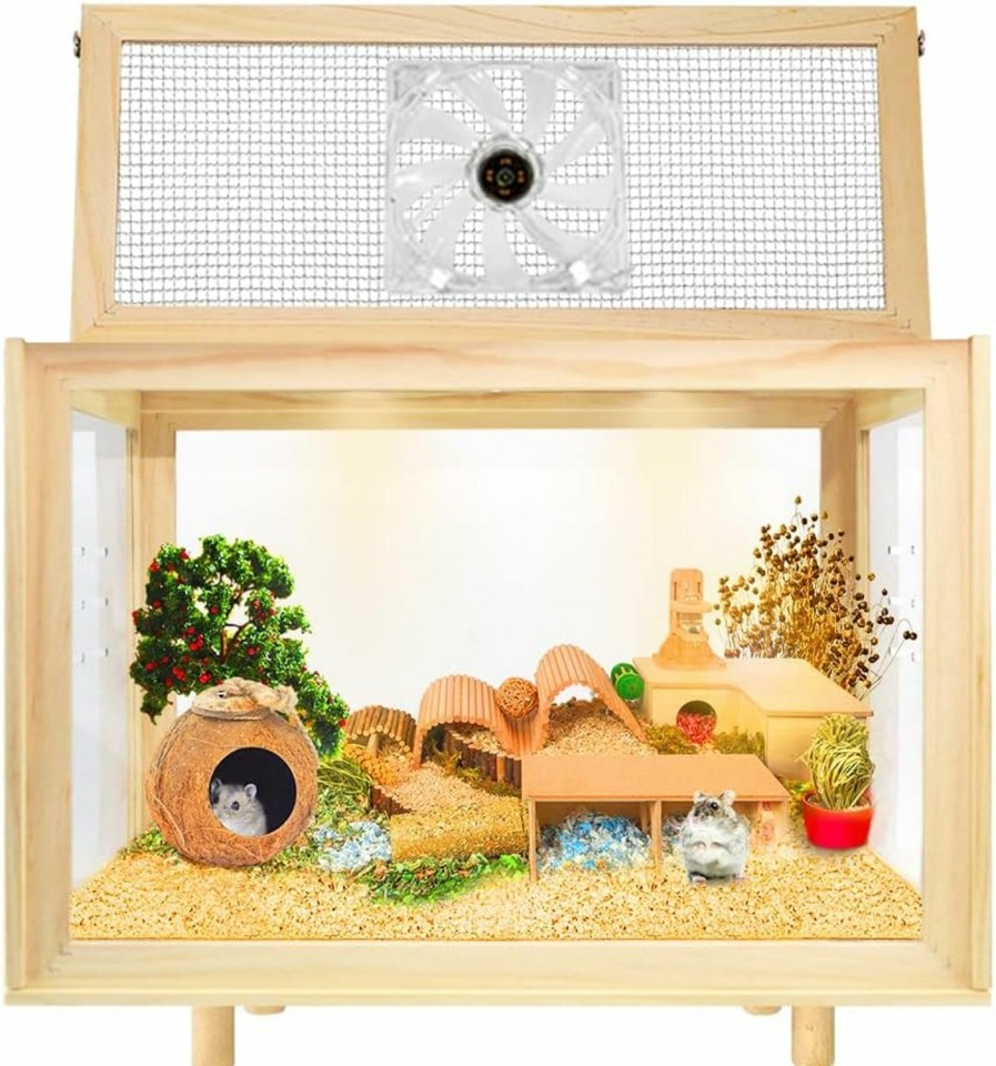 Small Animal PEJOYT | Large Hamster Cages - Wooden Hamster Mice And Rat Habitat With Ventilator Small Animal Cages For Rabbits, Guinea Pigs With Waterproof Bottom Plate