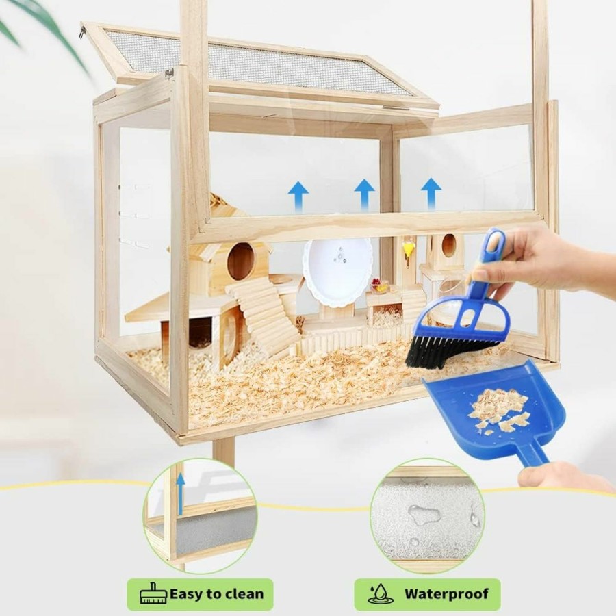 Small Animal PEJOYT | Large Hamster Cages - Wooden Hamster Mice And Rat Habitat With Ventilator Small Animal Cages For Rabbits, Guinea Pigs With Waterproof Bottom Plate