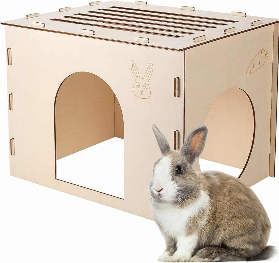 Small Animal Woiworco | Woiworco Wooden Rabbit Hideout Castle, Rabbit Houses And Hideouts, Wooden Rabbit Bunny Hideout For Indoor Bunnies Chinchilla, Hamsters And Guinea Pigs Hut To Hide