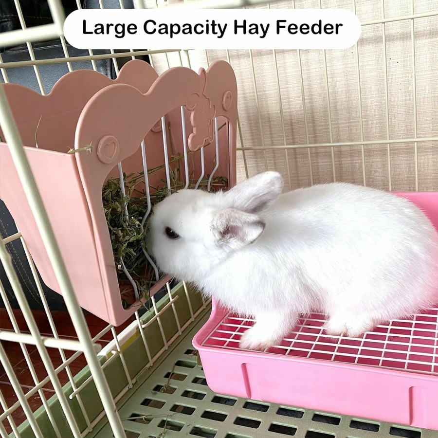 Small Animal RMNHPTK | Rmnhptk Rabbit Hay Feeder, Large Capacity Hay Dispenser Hanging Feeding Hay Rack For Rabbit Guinea Pig Chinchilla Small Animals (Pink)