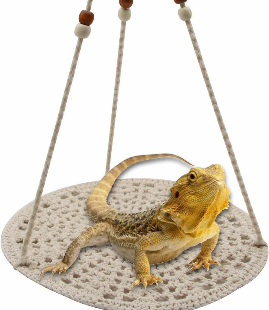 Small Animal Abustle pig | Reptile Hammock Swing Hanging Bed, Cotton Lizard Hanging Bed,Funny Cute Lizard Swing Toy,Pet Habitat Shelter,Reptile Summer Bed For Gecko Lizard,Bearded Dragon Bird Parrot (Off-White)