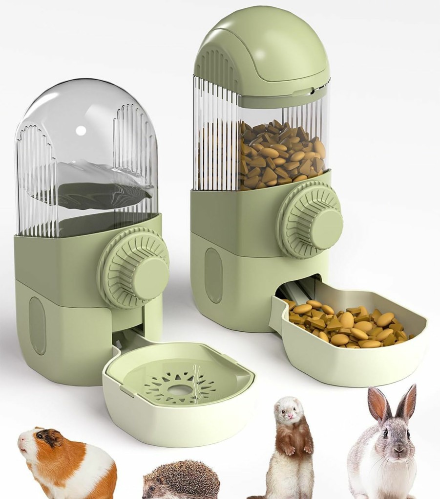 Small Animal DOKLY | Hanging Automatic Bunny Food Water Dispenser, Gravity Rabbit Feeder And Water Dispenser For Cages, Ferret Cage Accessories, Cage Cat Food Bowl, For Chinchilla Guinea Pig Hedgehog (Green) …