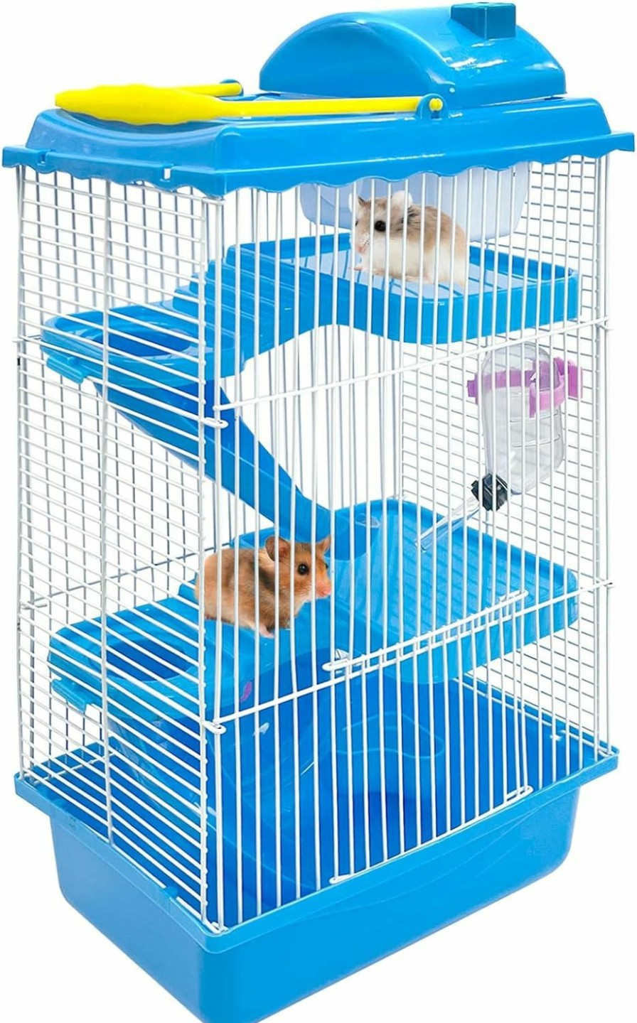 Small Animal Hamiledyi | Hamiledyi Portable Hamster Cage, 3-Floors Hamster Habitat Small Animal Critter Enclosure With Bedroom Kettle Track Food Box Slide Etc Mice Habitat Gerbil House For Hamsters Or Other Tiny Pets(Blue)