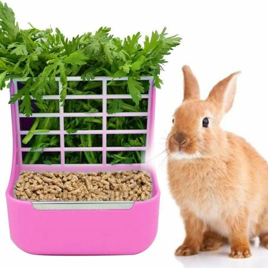 Small Animal zswell | Hay Food Bin Feeder, Hay And Food Feeder Bowls Manger Rack For Rabbit Guinea Pig Chinchilla And Other Small Animals (Pink)