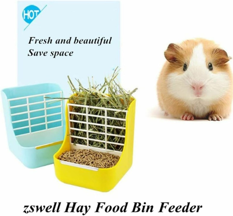 Small Animal zswell | Hay Food Bin Feeder, Hay And Food Feeder Bowls Manger Rack For Rabbit Guinea Pig Chinchilla And Other Small Animals (Pink)