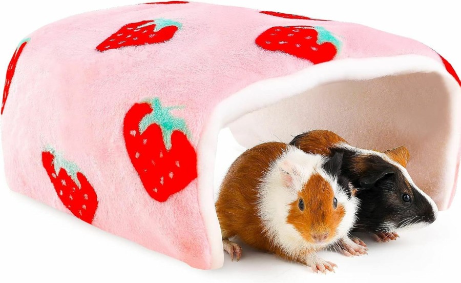 Small Animal ONEJU | Oneju Foldable Guinea Pig Hideout, Guinea Pig Tunnel, Rabbit Tunnel, Guinea Pig Cage Accessories For Guinea Pig, Bunny, Hamster, Chinchilla, Ferret, Rabbit And Other Small Pets - Strawberry Pattern