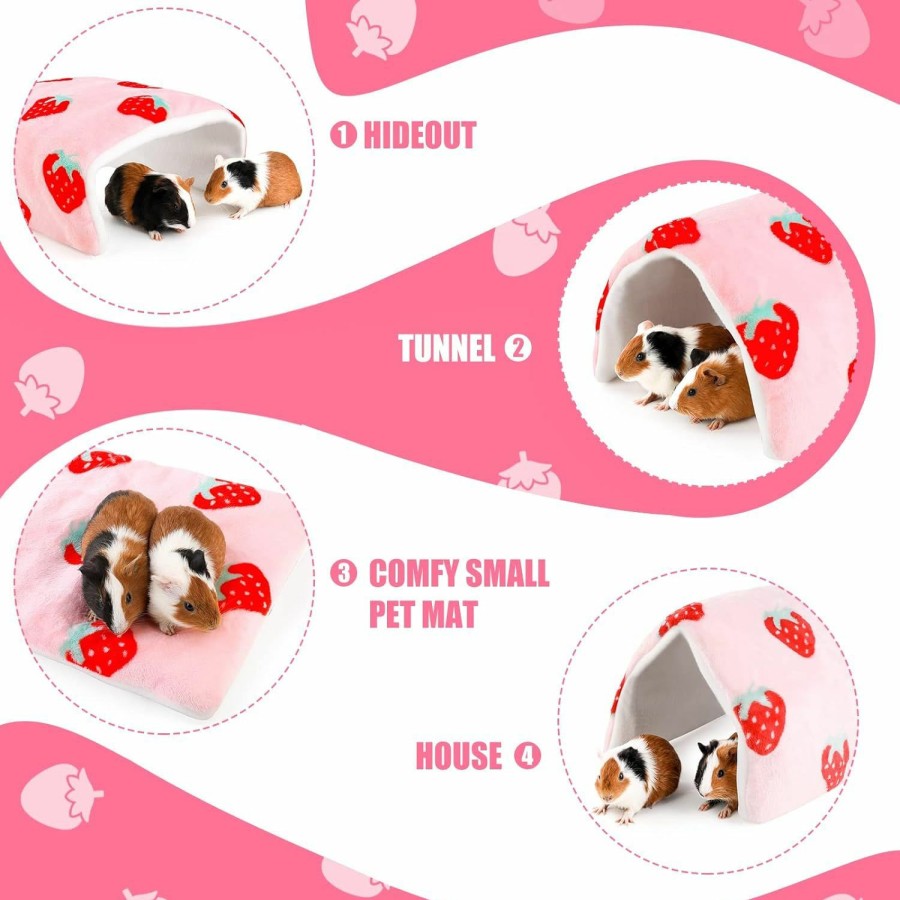 Small Animal ONEJU | Oneju Foldable Guinea Pig Hideout, Guinea Pig Tunnel, Rabbit Tunnel, Guinea Pig Cage Accessories For Guinea Pig, Bunny, Hamster, Chinchilla, Ferret, Rabbit And Other Small Pets - Strawberry Pattern