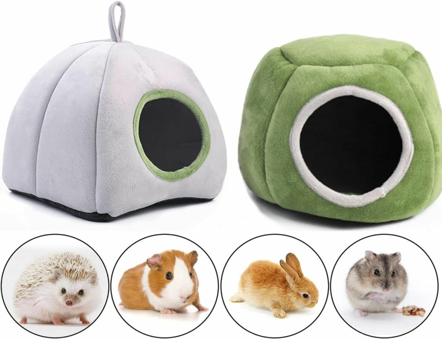 Small Animal Yesland | Yesland 2 Pack Guinea Pig Bed - Washable Guinea Pig Hideout Cozy Small Animal Bed Cage Accessories - Foldable Short Plush Hamster Cave For Chinchilla, Hamsters, Hedgehog, Dwarf Rabbits - Grey, Green