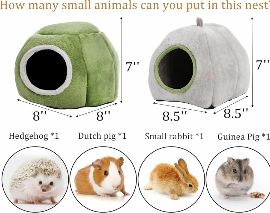 Small Animal Yesland | Yesland 2 Pack Guinea Pig Bed - Washable Guinea Pig Hideout Cozy Small Animal Bed Cage Accessories - Foldable Short Plush Hamster Cave For Chinchilla, Hamsters, Hedgehog, Dwarf Rabbits - Grey, Green