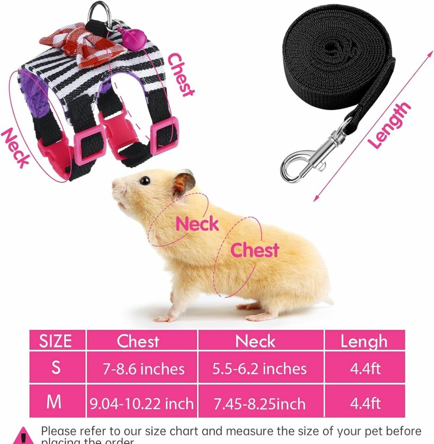 Small Animal SATINIOR | 2 Pieces Hamster Harness And Leash Set For Walking, Small Guinea Pig Clothes With Bowknot Bell, No Pulling Comfort Padded Vest Striped For Guinea Pig Hamster Ferret, Small Animals (Blue, Black,S)