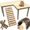 Small Animal Niwaes | Niwaes Wooden Hamster Platform With Legs, Large Syrian Hamsters Climbing Platforms With Ramp Kit Wood Ladder Bridge Rat Playing Toy Standing Table Gerbil Cage Accessories