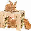 Small Animal BWOGUE | Bwogue Large Wooden Rabbit Hideout With 2 Hay Feeder, 3 In 1 Detachable Wood Bunny Hideout And Tunnel Rabbit Hay Feeder For Cage For Adult Rabbits Guinea Pigs Hamster Chinchilla Habitat