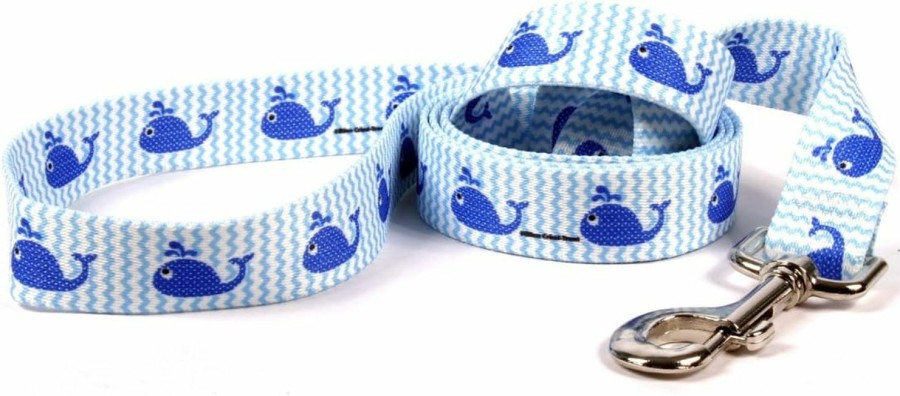 Small Animal Yellow Dog Design | Yellow Dog Design Sweet Lil Whales Dog Leash-Size X-Large-3/8 Inch Wide And 5 Feet (60 Inches) Long