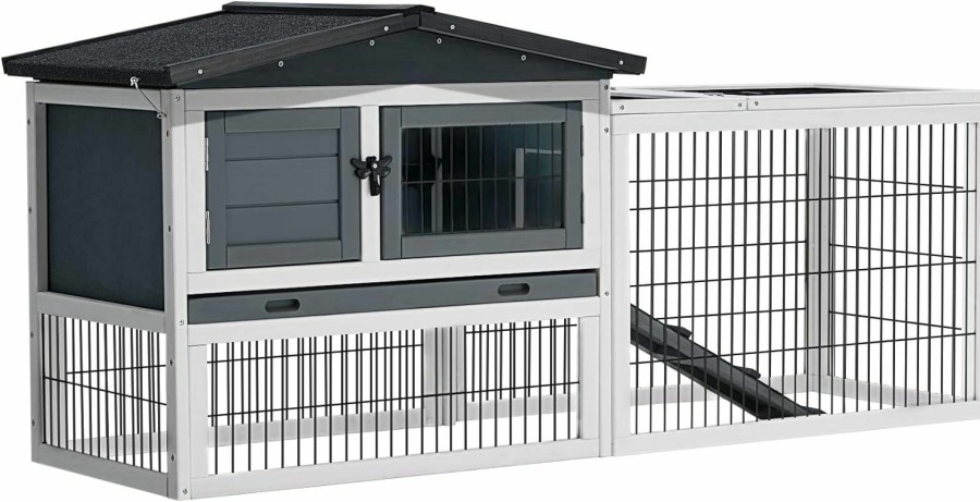 Small Animal Buymoth | Buymoth Rabbit Hutch Outdoor Rabbit Cage With 2-Level Area, Waterproof Roof, 4 Access Doors, Non-Slip Ramp Guinea Pig Cages Chicken Coop For Small Animals