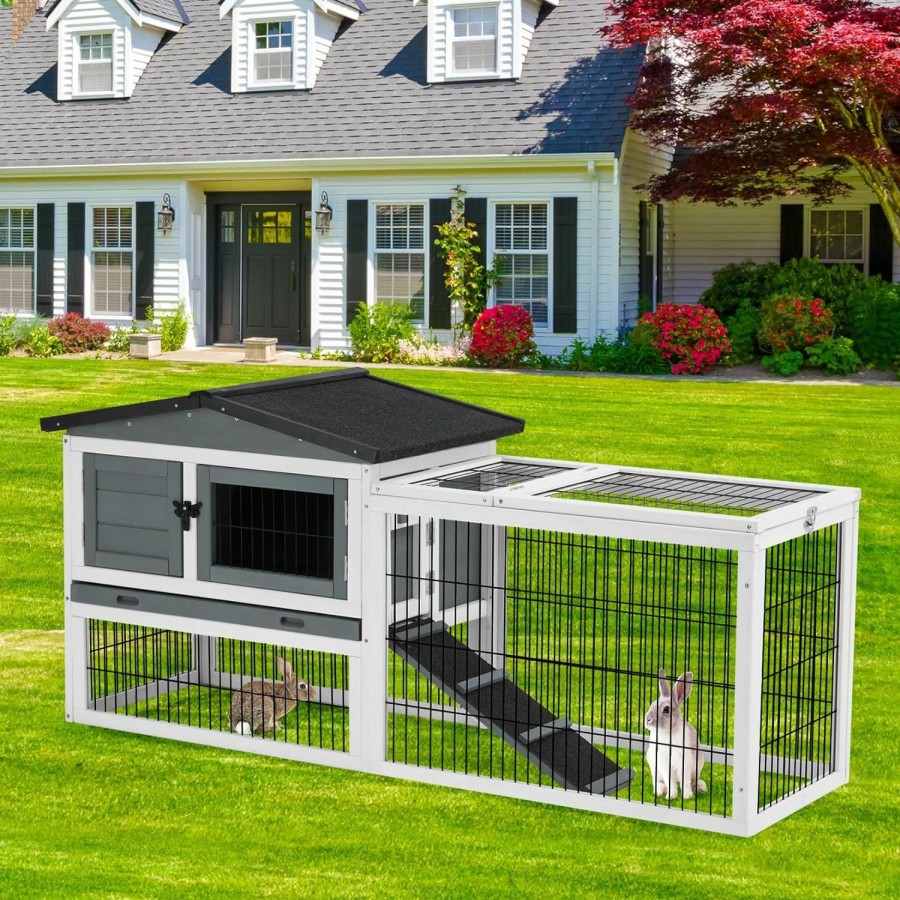 Small Animal Buymoth | Buymoth Rabbit Hutch Outdoor Rabbit Cage With 2-Level Area, Waterproof Roof, 4 Access Doors, Non-Slip Ramp Guinea Pig Cages Chicken Coop For Small Animals