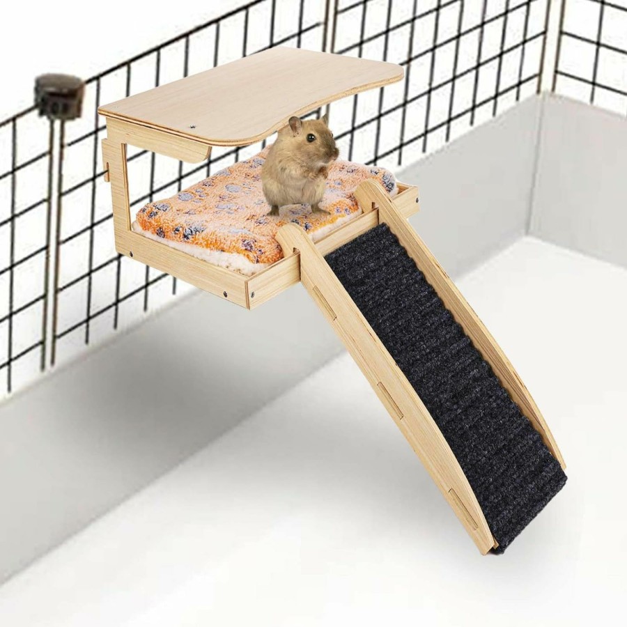 Small Animal NQEUEPN | Nqeuepn Wooden Guinea Pig Hideout, Guinea Pig Bed With Stairs & Mat Detachable House For Guinea Pigs Animals Cushion Bed For Hamster Bunny Chinchilla Guinea Pig