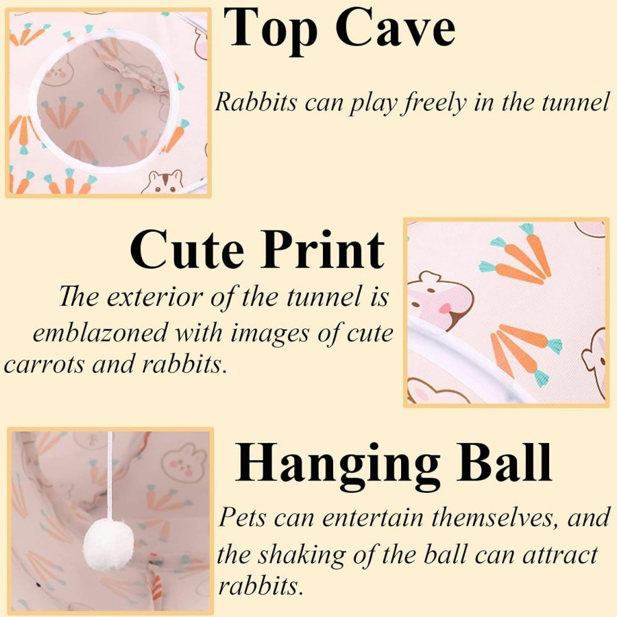 Small Animal HERCOCCI | Hercocci Rabbit Toys, Bunny Tunnels & Tubes, Collapsible 3 Way Rabbit Hideout Tunnel With Chew Toys For Rabbit Bunny Guinea Pig Ferret Kitten