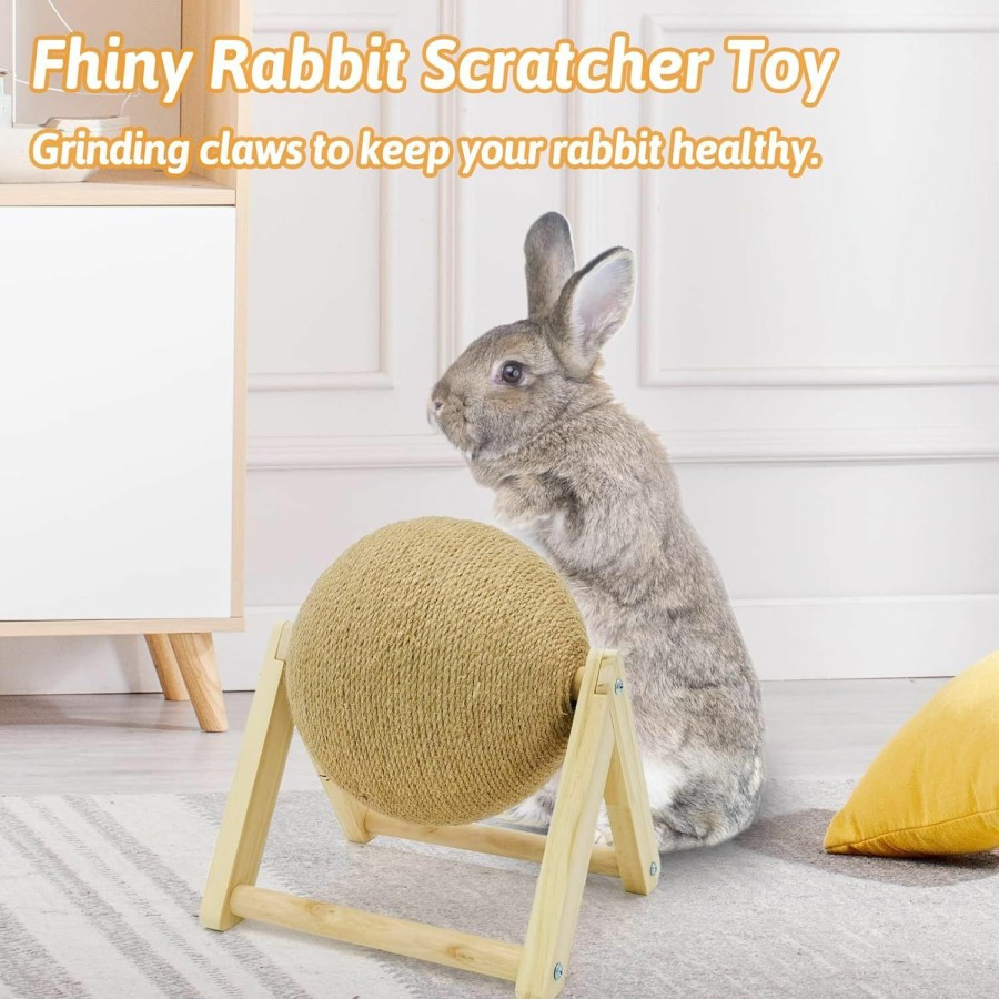 Small Animal Fhiny | Fhiny Rabbit Scratch Toy, Natural Solid Wood Sisal Scratching Ball For Indoor Kittens, Claws Scratching Ball For Kitten Bunny Guinea Pig Chinchilla Ferret Or Other Small Animals (Small)