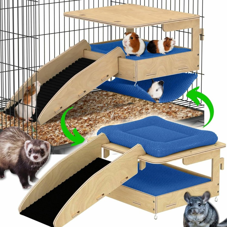 Small Animal YELLOFLOW | Yelloflow Guinea Pig Hideout And Hammock Combo Dual Style Design Large Natural Birch Wood 14"X 10" Guinea Pig Hammock For Cage, Guinea Pig Ramp, Guinea Pig Toys, Guinea Pig Accessories