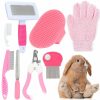 Small Animal VCZONE | Vczone 8 Pcs Small Animal Pink Grooming Kit, Rabbit Grooming Kit With Pet Nail Clipper And File, Flea Comb, Pet Shampoo Bath Brush , Pet Shedding Slicker Brush, Bath Massage Glove, Small Cleaning Comb