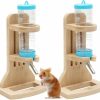 Small Animal Calvana | (2-Pack) 4Oz Small Pet Water Bottle With Bamboo Stand (Blue) - Adjustable Height Free-Standing Water Bottle Holder For Gerbils, Hamsters, And Rats - Stand Made From All-Natural Nail-Free Bamboo