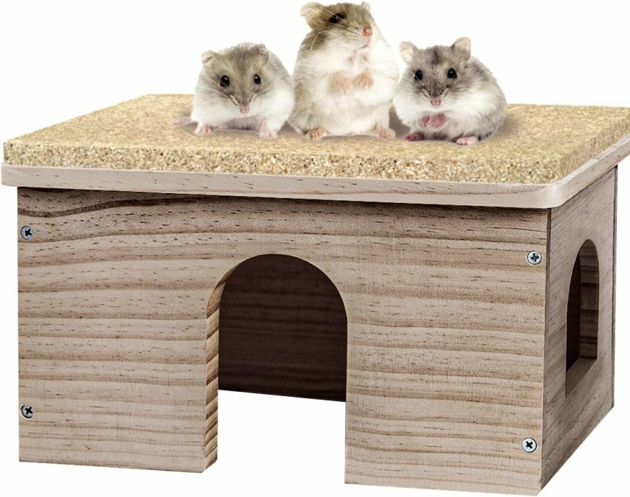 Small Animal GIRVEM | Guinea Pigs Wood House With Window, Small Animals Hut Hideout, Natural Habitat Cage For Guinea Pigs, Hamsters, Chinchillas (Hut Hideout #02)