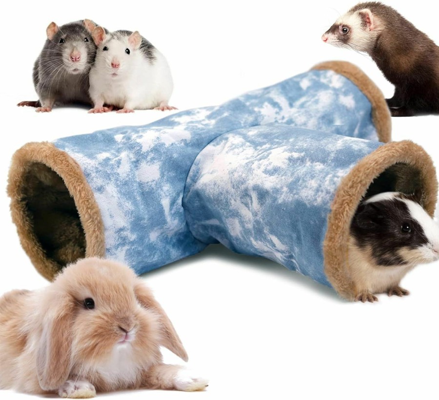 Small Animal LeerKing | Leerking Guinea Pig Tunnel 3 Way, Small Animal Hideout Toy Washable Canvas Fleece Tube Play Tunnel For Rats Ferret Bunny Gerbil Sugar Glider Chinchilla, Pink