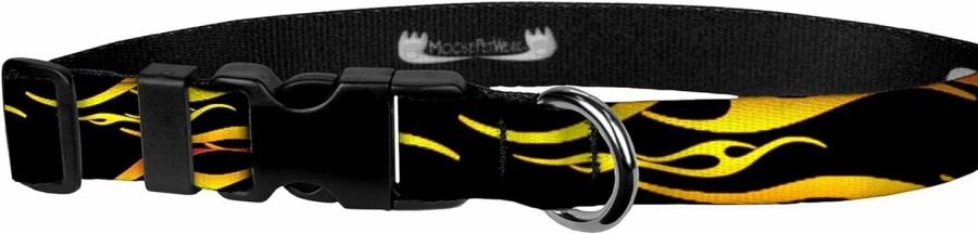 Small Animal Strapworks | Flame Print Dog Collar - Waterproof Hot Rod Flame Print Dog Collar - 3/4 Inch Adjusts 11.5 - 17.5 Inches, Medium, Black/Yellow