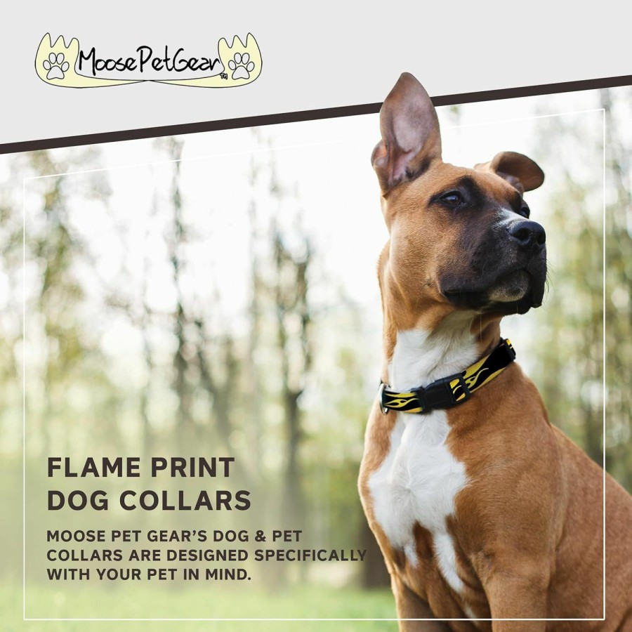 Small Animal Strapworks | Flame Print Dog Collar - Waterproof Hot Rod Flame Print Dog Collar - 3/4 Inch Adjusts 11.5 - 17.5 Inches, Medium, Black/Yellow