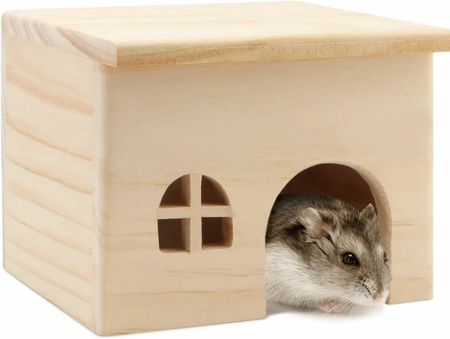 Small Animal Wontee | Hamster Wooden House Small Animals Hideout Home For Rat Mice Gerbil Mouse Rabbit Cage Play Hut (S)