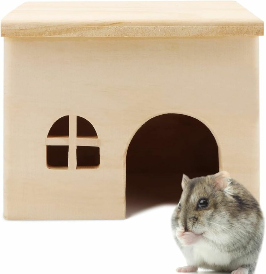 Small Animal Wontee | Hamster Wooden House Small Animals Hideout Home For Rat Mice Gerbil Mouse Rabbit Cage Play Hut (S)