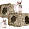 Small Animal WUWEOT | Wuweot 2 Pack Large Grass Bunny House, Foldable Woven Animal Hut, Play Hideaway Bed Hay Mat Chew Toy For Rabbit, Guinea Pigs, Gerbils, Hamster And Small Animals, 11\"X8\"X8\"