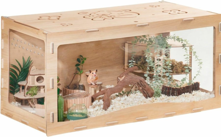 Small Animal MEWOOFUN | Mewoofun Wooden Hamster Cage Large Hamster Cage For Dwarf Hamsters Without Accessories (Front-Closing-33.7"L X17"W X 17"H)