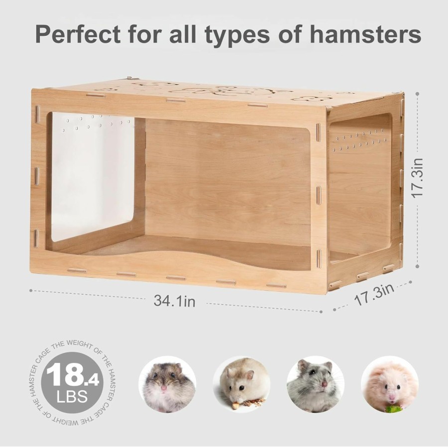 Small Animal MEWOOFUN | Mewoofun Wooden Hamster Cage Large Hamster Cage For Dwarf Hamsters Without Accessories (Front-Closing-33.7"L X17"W X 17"H)