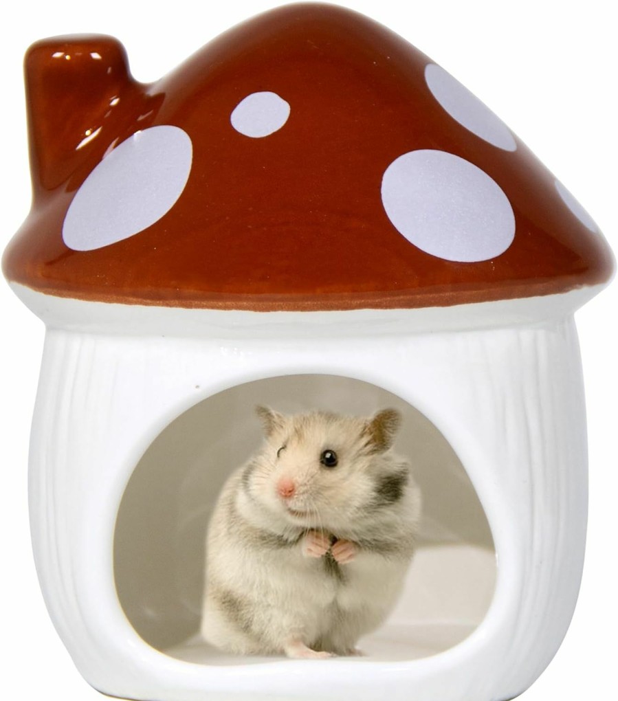 Small Animal Woleigiao | Mushroom Shaped Ceramic Hamster Hideaway Bed - Ideal Small Pet Habitat Hideaway For Dwarf Hamsters, Gerbils, Mice, Rats, Chinchillas And Guinea Pigs (Blue)