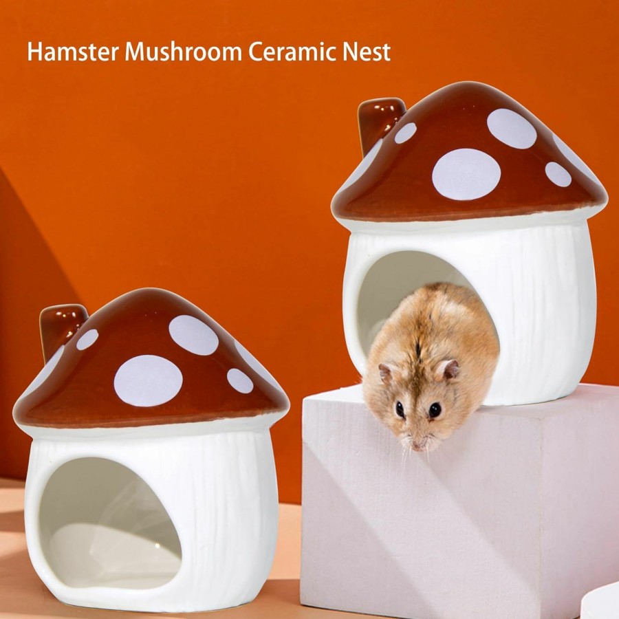 Small Animal Woleigiao | Mushroom Shaped Ceramic Hamster Hideaway Bed - Ideal Small Pet Habitat Hideaway For Dwarf Hamsters, Gerbils, Mice, Rats, Chinchillas And Guinea Pigs (Blue)