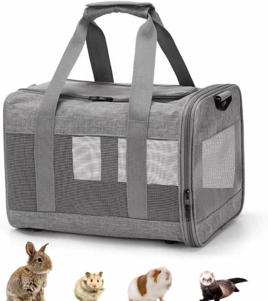 Small Animal kathson | Kathson Small Animal Carrier Bag, Guinea Pig Rabbit Travel Carrier Breathable Mesh Window Pet Portable Hand Bag For Hamster Bird Bunny Bearded Dragon Kitty And Etc (Grey With Black)