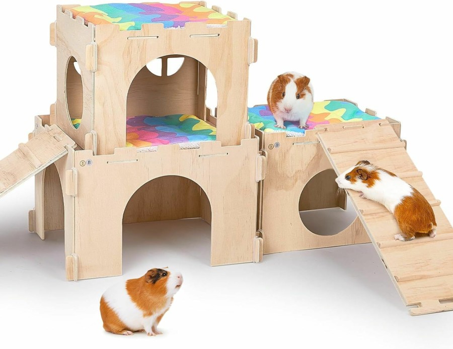 Small Animal Unicorn Catcher | Guinea Pig Hideout, Guinea Pig House With Stairs And Mats Extra Large Guinea Pig Castle Detachable Hideouts For Small Animals Wooden Guinea Pig Habitats With Multiple Doors And Windows