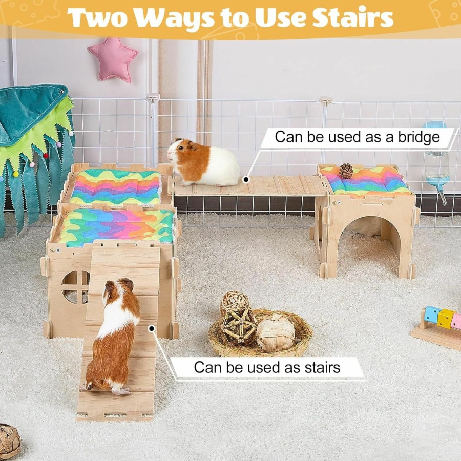 Small Animal Unicorn Catcher | Guinea Pig Hideout, Guinea Pig House With Stairs And Mats Extra Large Guinea Pig Castle Detachable Hideouts For Small Animals Wooden Guinea Pig Habitats With Multiple Doors And Windows