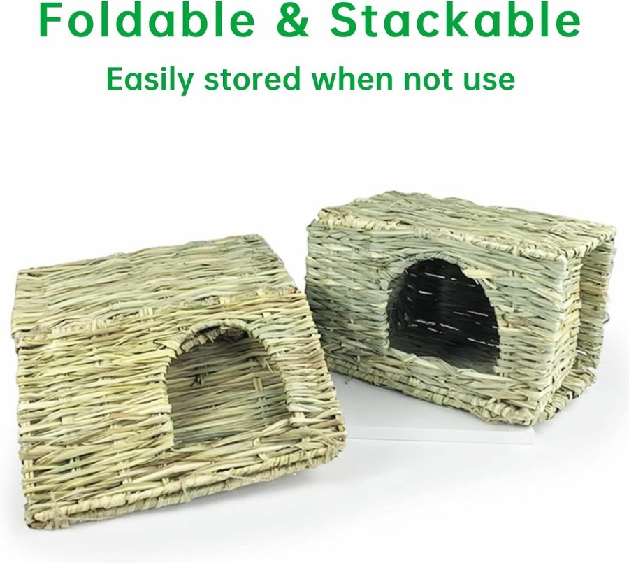 Small Animal YOMEESOUL | Bunny Grass House - Hand Crafted Natural Rabbit Hideout & Nesting Box, Foldable & Comfortable Bed Cage For Small Animals, Hamster, Guinea Pig, Chinchilla, Hedgehog (Medium - Suit For 1 Adult Rabbit)