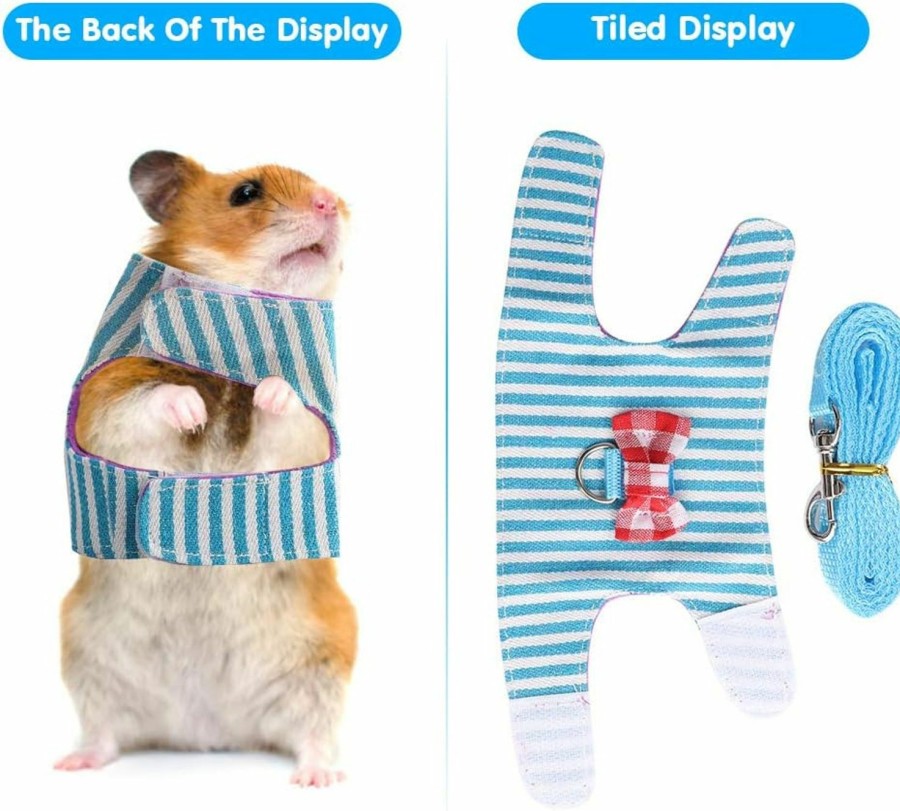 Small Animal YOUTHINK | Small Pet Walking Harness Vest And Leash Set For Hamster Rabbit Ferret Guinea Pig Walking Training, Small Animal Chest Strap Set:Red Grid + Blue Stripes,2Pack,Xs