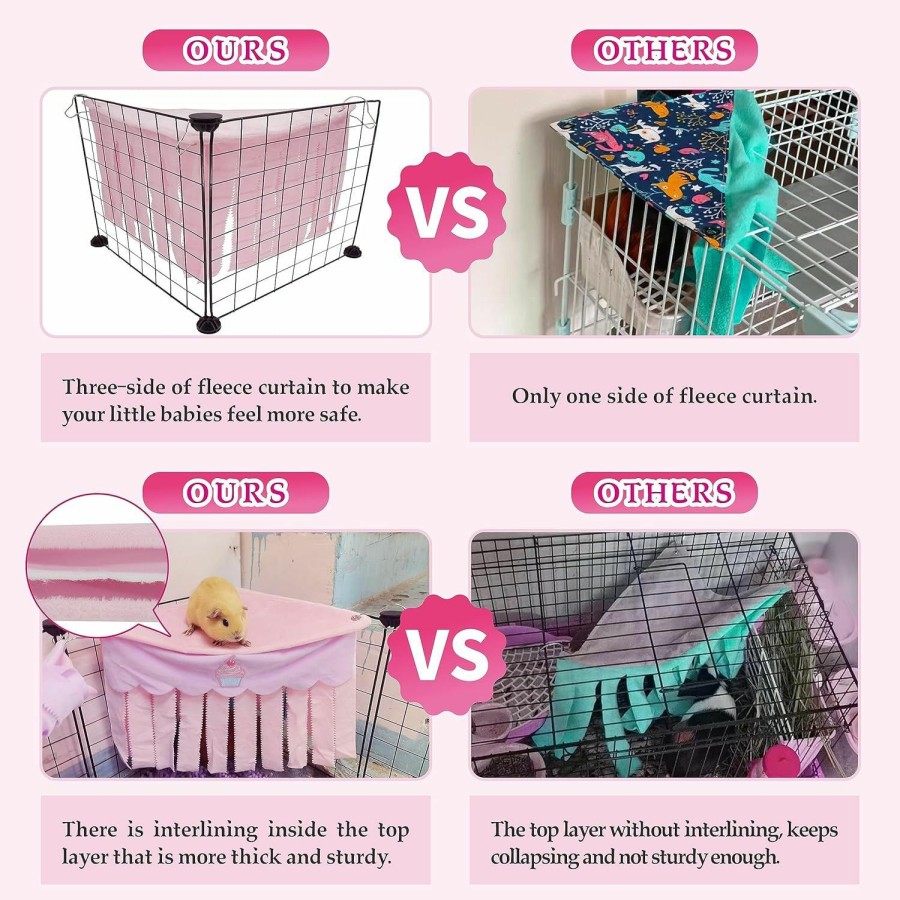 Small Animal VOZRELS | Vozrels Guinea Pig Corner Hideout With 3-Side Curtain, Cozy Fleece Guinea Pig Corner Hideaway Washable, Triangular Hammock For Rabbit, Bunny, Rat, Chinchilla And Small Animal Cage Accessories (Purple)