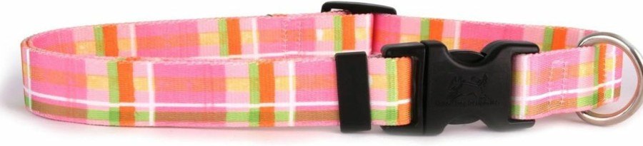 Small Animal Yellow Dog Design | Yellow Dog Design Madras Pink Dog Collar, Teacup-3/8 Wide And Fits Neck Sizes 4 To 9\"